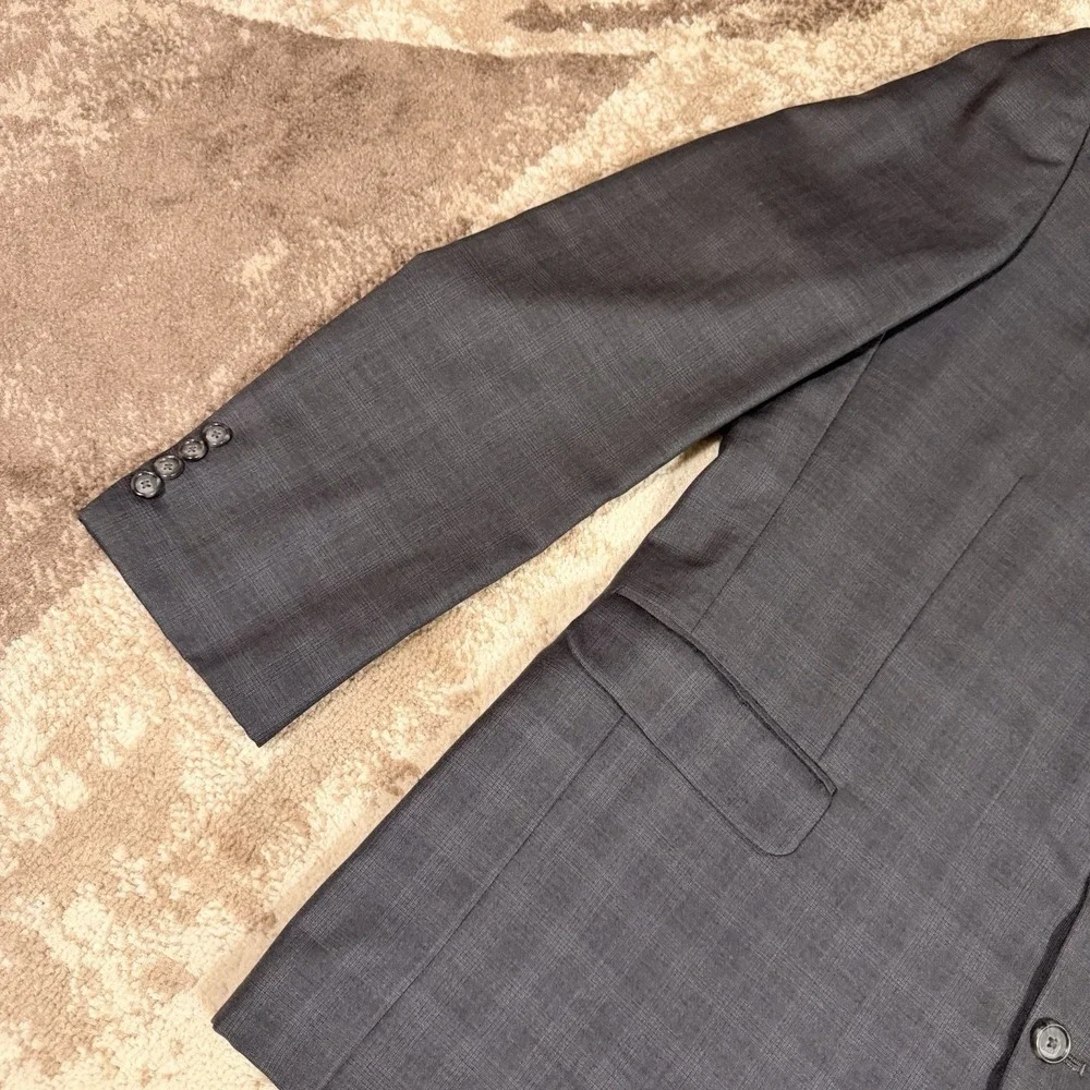 Ermenegildo Zegna Trofeo Blazer Mens‎ 48L Gray Windowpane Plaid Wool Two-Button
